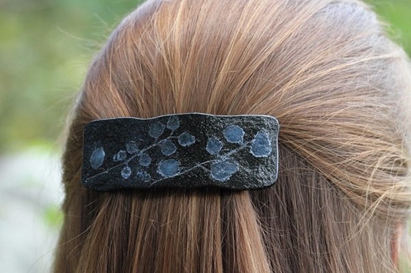 handmade fused glass barrette paleo-glassic fossil vitra