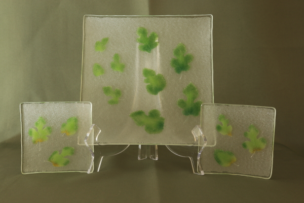 fused glass fossil paleo glassic vitra mulberry leaves clear plate