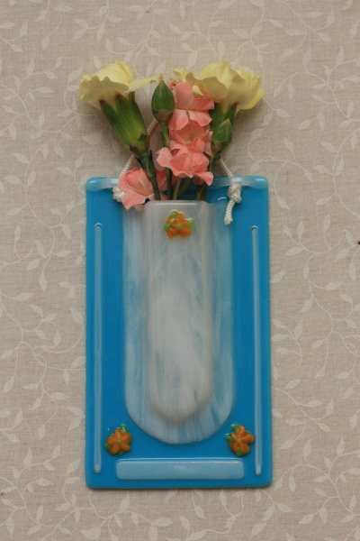 fused glass flower wall pocket 3x5 imches