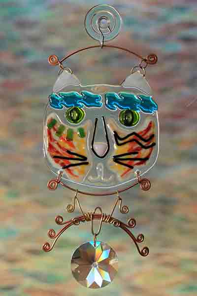 fused glass suncatcher gato cat