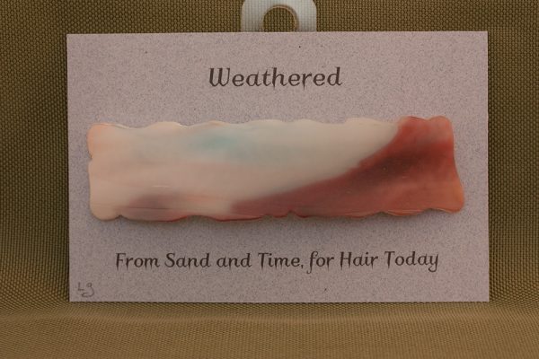 fused glass hair clip weathered white and red