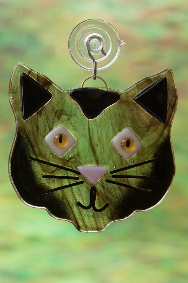 glass black cat suncatcher