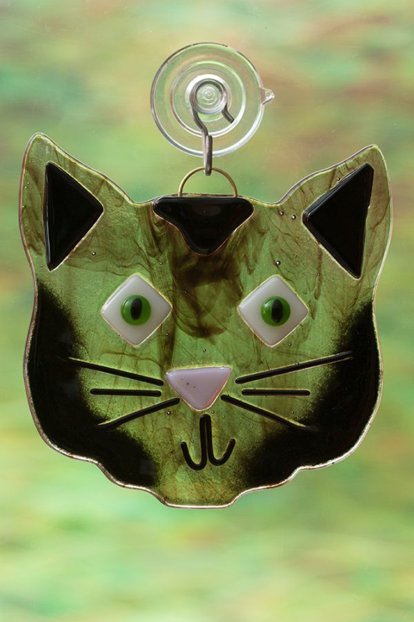fused glass black cat suncatcher