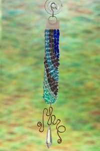 glass suncatcher blue color rod with crystal and brass wire
