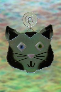 fused glass gray cat suncatcher