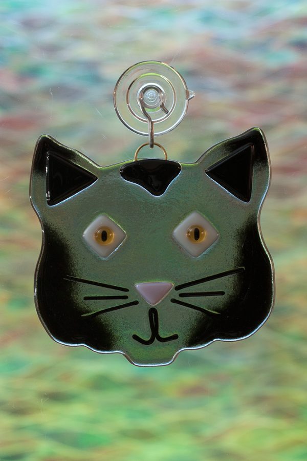 glass gray cat suncatcher
