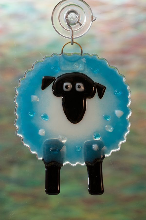 glass suncatcher blue sheep