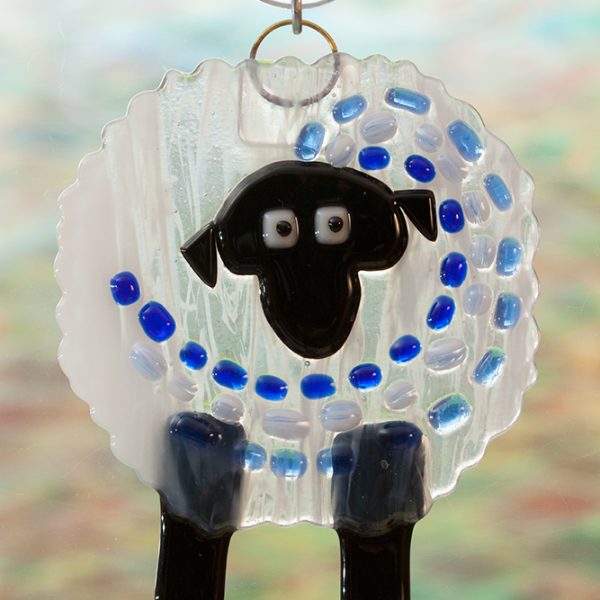 fused glass suncatcher blue streaker sheep