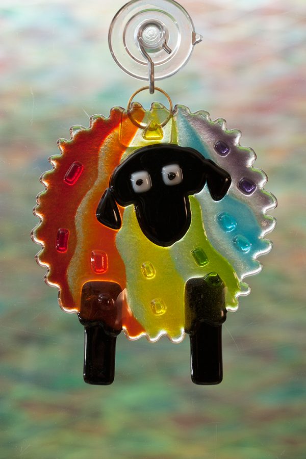 fused glass rainbow sheep suncatcher