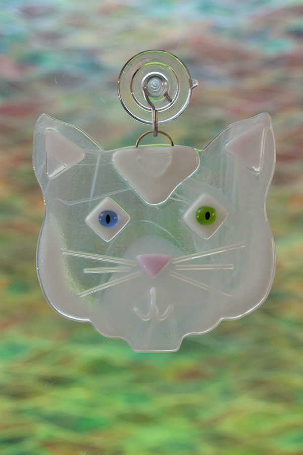 glass white cat suncatcher
