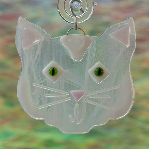 glass white cat suncatcher