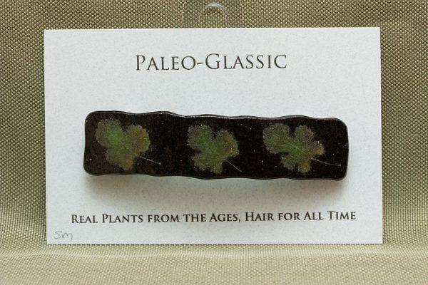 fused glass hair clip paleo-glassic green mulberry
