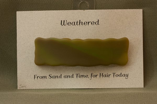 fused glass hair clip weathered green