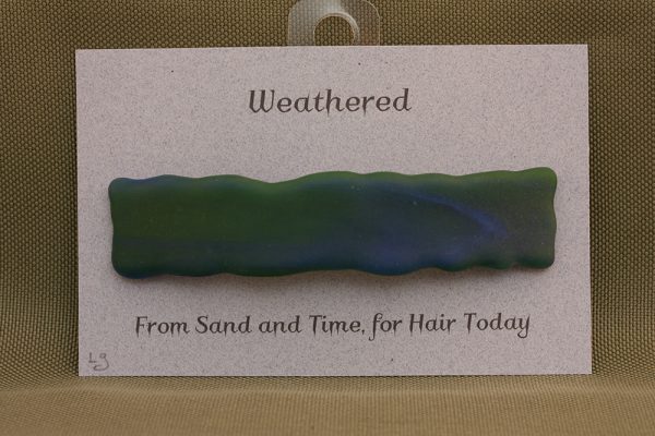 fused glass hair clip weathered blue green