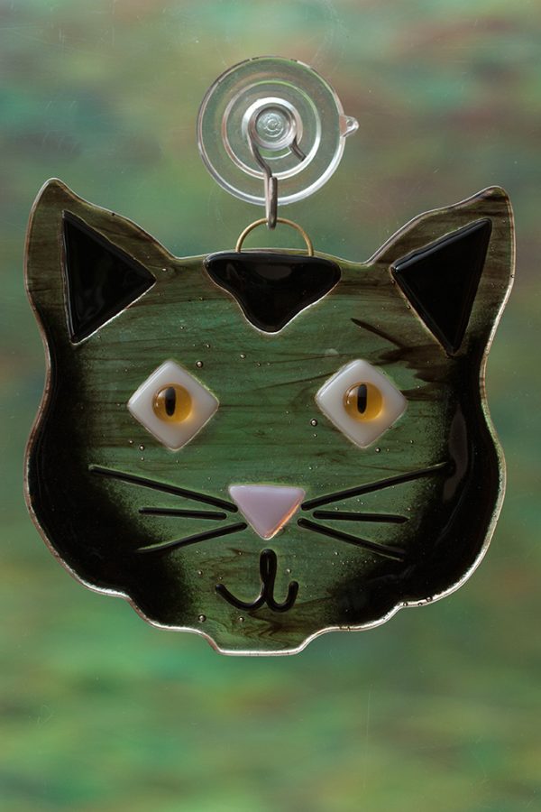 fused glass black cat suncatcher