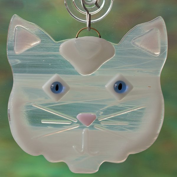 fused glass white cat suncatcher
