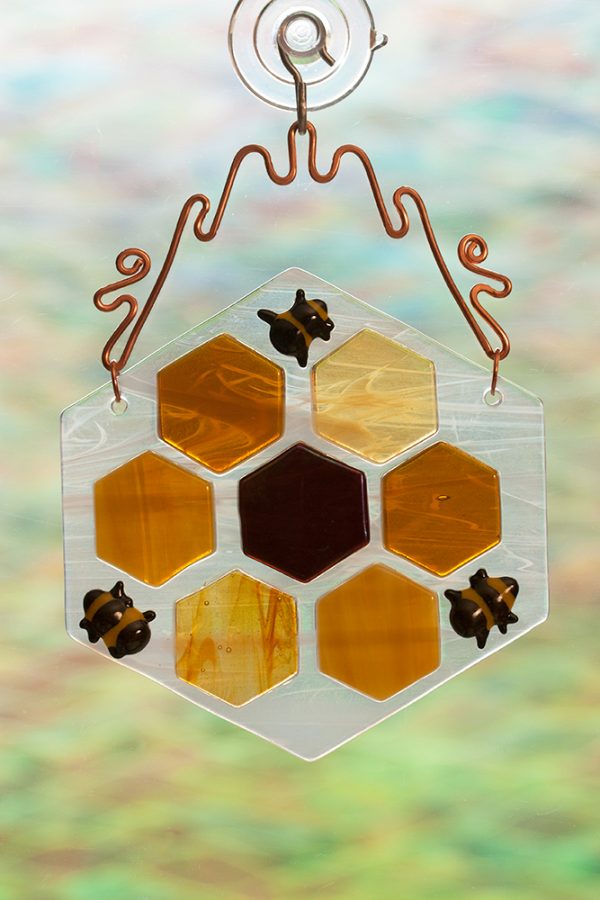 glass suncatcher honeycomb bees