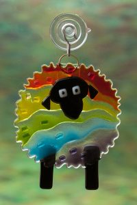 fused glass rainbow sheep suncatcher