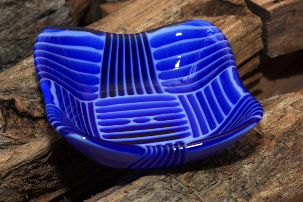 handmade glass blue geometrica retro bowl