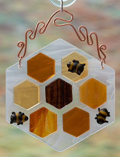 fused glass honeycomb with bees