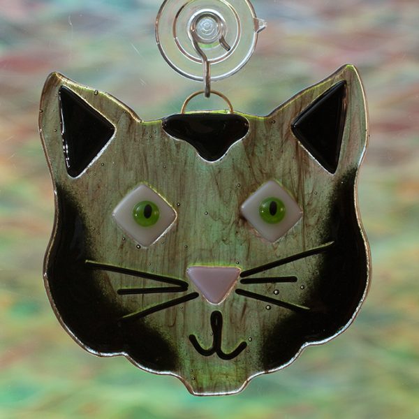 glass black cat suncatcher