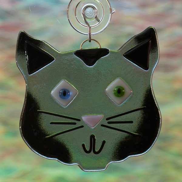 fused glass gray cat suncatcher