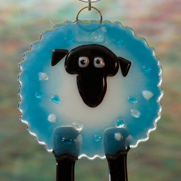 glass suncatcher blue sheep