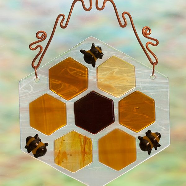 glass suncatcher honeycomb bees